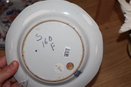 Five Spode stone china floral plates and a tobacco leaf plate, c.1820